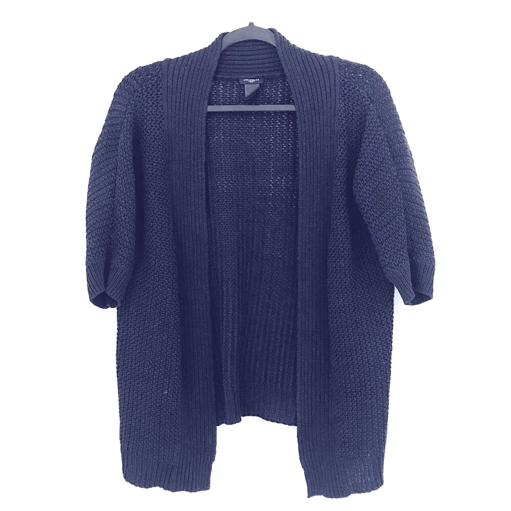 Ann Taylor Chunky Knit Navy Blue Open Cardigan